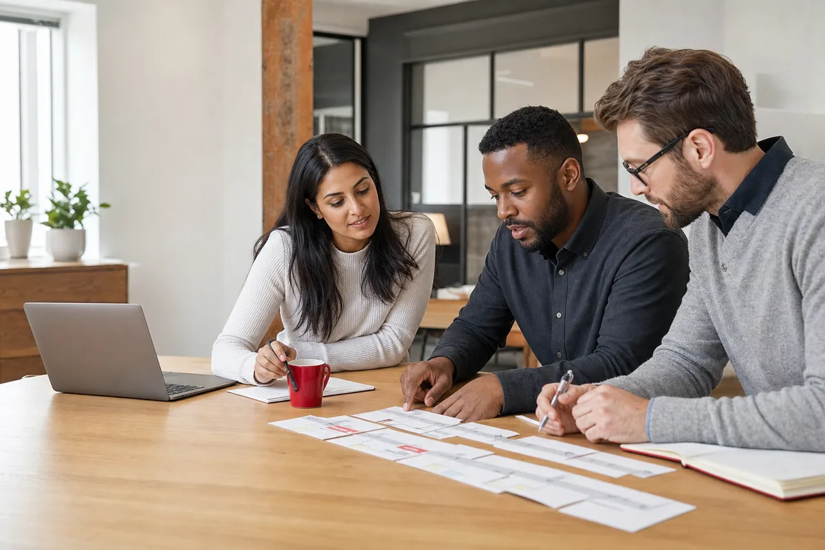 A business team and IT specialist reviewing a migration and infrastructure plan
